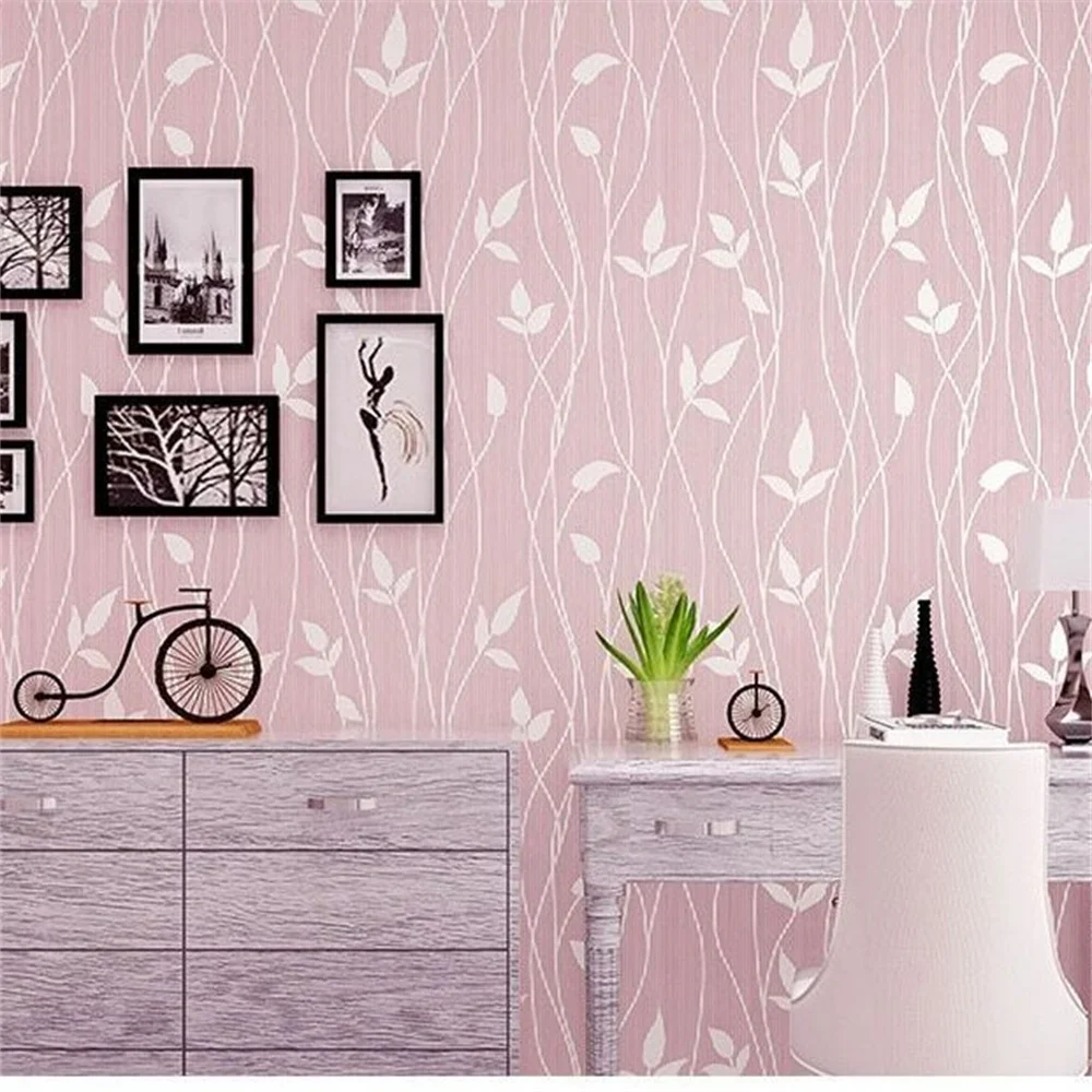 

Modern Interior Home Decorations Pink Leaves Wallpaper Rolls for Bedroom Living Room Decor Walls Background Mural