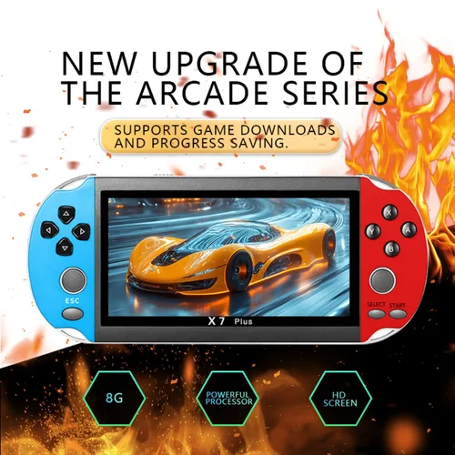 Consola de juegos portátil X7 Plus de 5,1 pulgadas,Preload 10000 juegos, videojuegos portátiles, salida HDMI y reproductor doble, Arcade clásico Retro