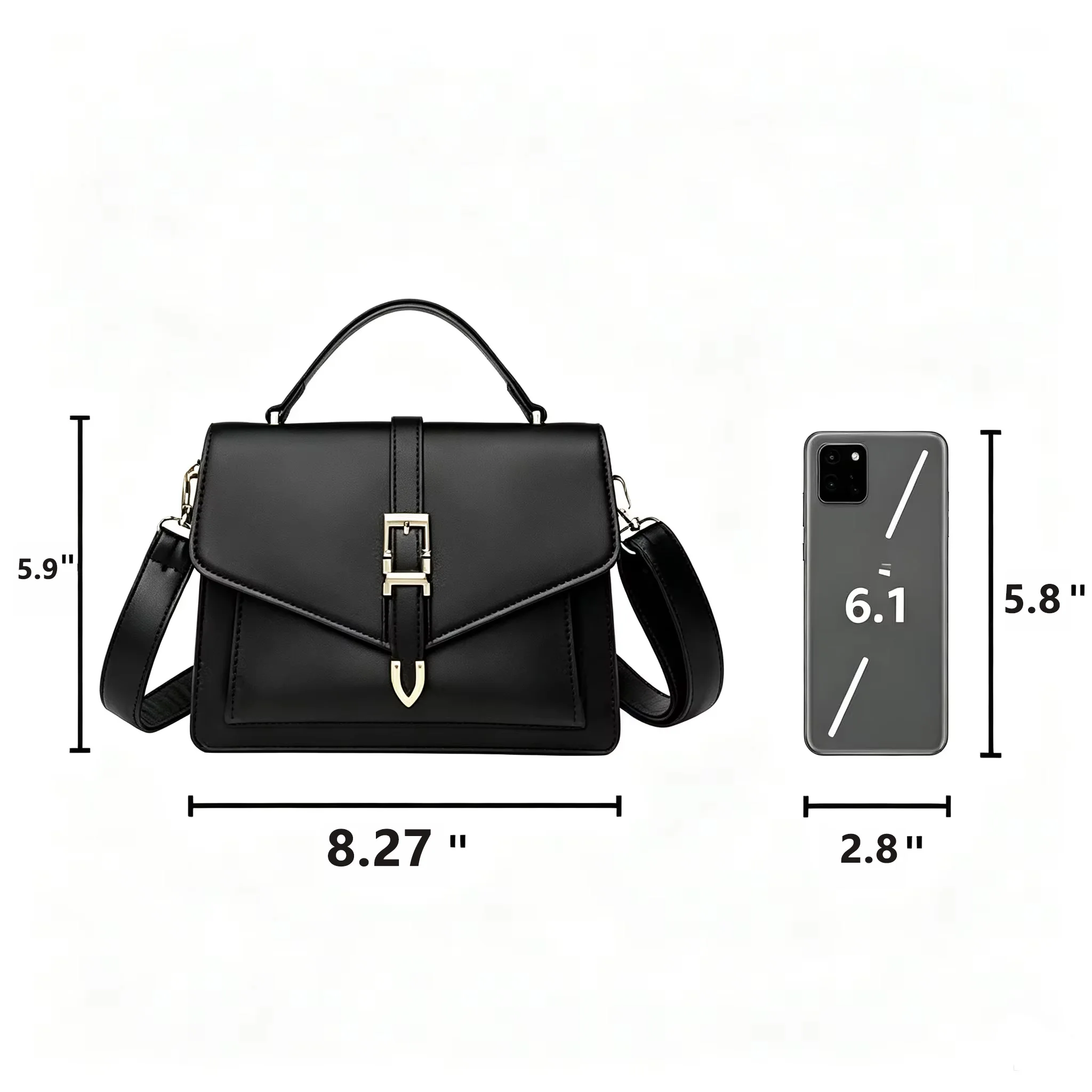 Women PU Leather Handbag Elegant Flap Square Shoulder Bag Metal Buckle Multi‑pocket Large Capacity Crossbody Purse Daily Work Office Satchel Bag view 6