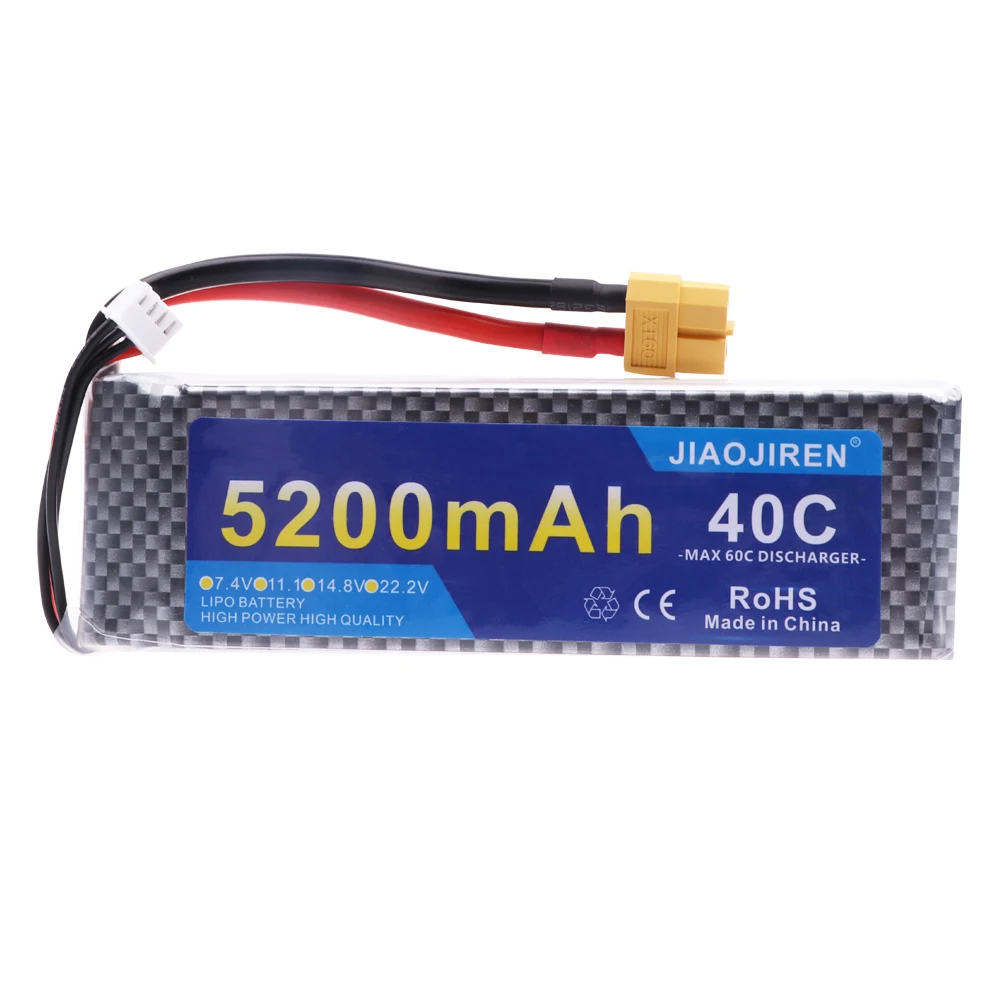 11.1V 5200mah 3S LiPo Battery With T XT60 Plug For RC Helicopter Aircraft Quadcopter Cars Airplane parts 11.1V 40C battery