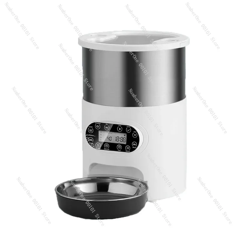 Comedero inteligente para mascotas, sistema de alimentación automático temporizado de acero inoxidable para mascotas con transmisión de idiomas para perros y gatos en casa