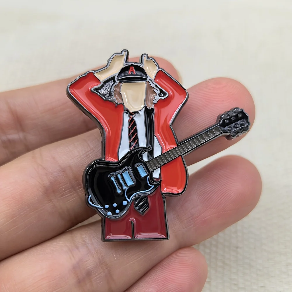 Rock Band Badge Guitarist Angus Young Enamel Pin Music Brooch Jewelry Fans Gift Fun Backpack Decorative view 5