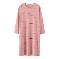 Cotton Sleepwear Women's Long Sleeve round Neck plus Size Spring Autumn Thin Dress Mid-Length One-Piece Nightgown - Image 5