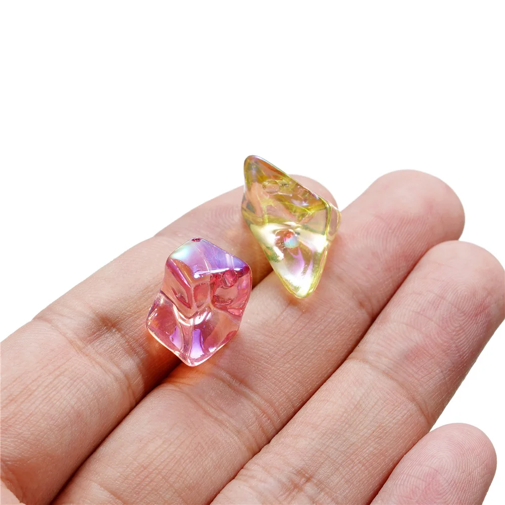 4Pcs Acrylic UV Coated Crushed Stone Bead Irregular Crystal Through Holes Transparent Beads DIY Mobile Phone Chain Bead Material