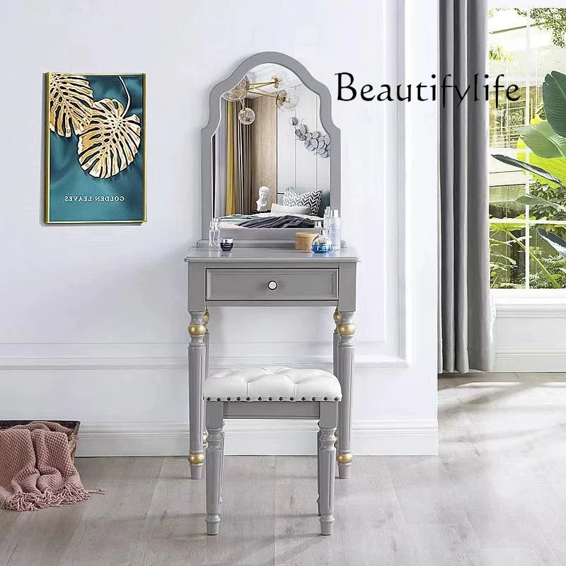 American dressing table light luxury French solid wood Morandi gray dressing table bedroom small mini with makeup mirror