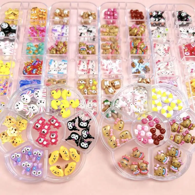 1Box Hot selling New Black Skin Cat Nail Charms Cartoon Bow Cat Bear Animals Nail Art Decoration for Making DIY Nail Crafts