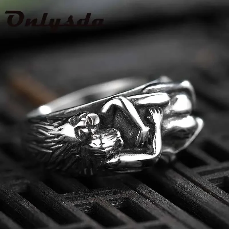 Unisex  Gothic Stainless Steel Hug Ring Punk Style Cool Finger Jewelry Birthday Couple Gift For Man Anle Dropshippiing