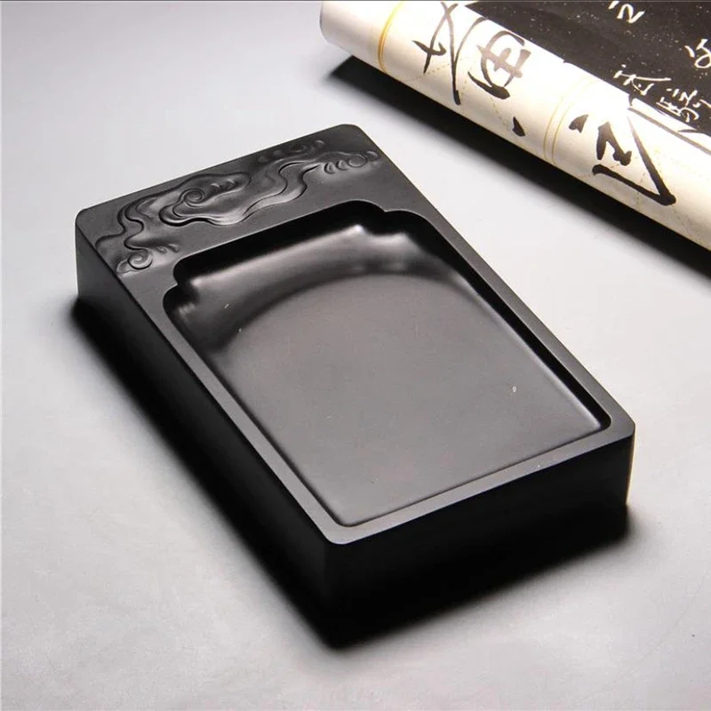 Famous‑master‑crafted She Inkstone from China / Cloud‑Pattern Inkstone / Premium Natural Original Black Dragon Tail Stone