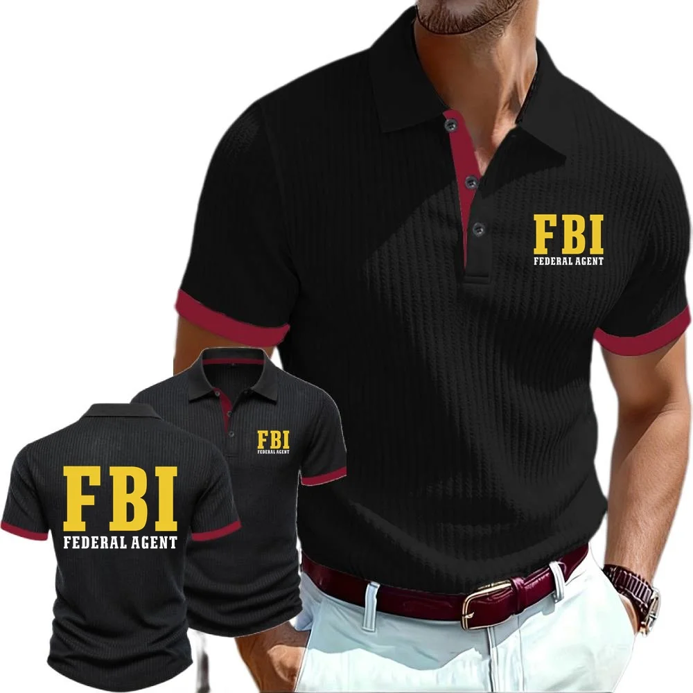 Men's Short-Sleeved Polo Shirt European Style T-Shirt FBI Agent Secret Service Police CIA Knitted Lapel Youth Men Clothing