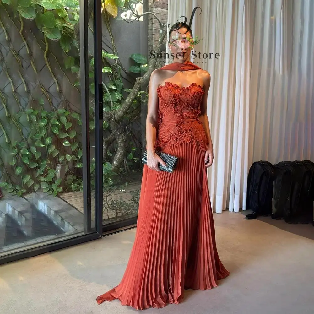 

Customized Formal Party Dresses for Women Sweetheart Neck Sleeveless Pleat Chiffon A Line with Scarf Elegant Evening Dress
