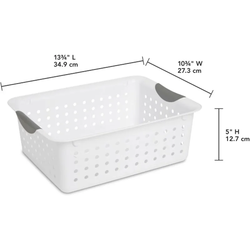 6-Pack Plastic Ultra Basket Storage Bins, Medium Organizing Box, White