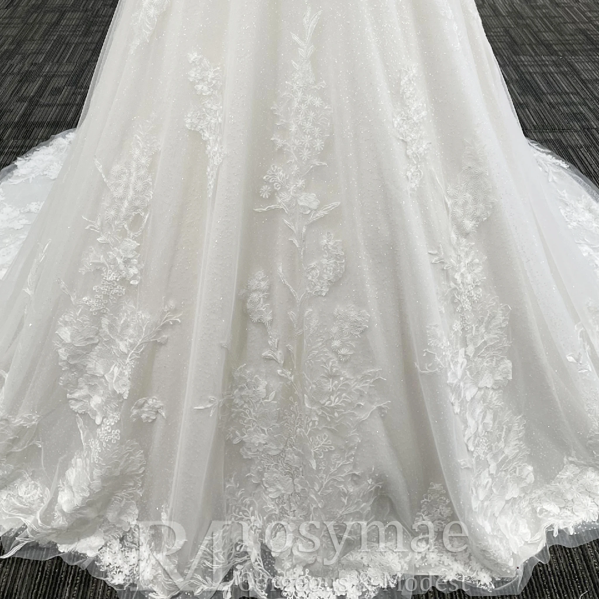 Rosymae grande taille a-ligne Tulle dentelle robe de mariée avec manches 3/4 robe élégante pour les femmes suknie ślubne
