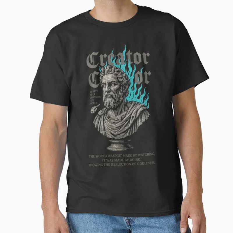 

Creator Spirit – Classical Artist Flame Funny Greek Philosophy Team gift T-shirt for men large size Tops S-6XL