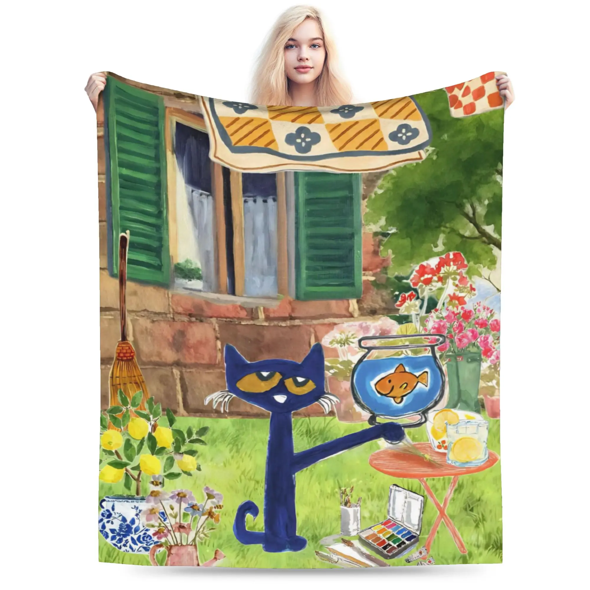 Pete The Cat Print Blanket For Men Women Warm Cozy Fluffy  Throw Blankets for Couch 50x60 Inches Multi-size