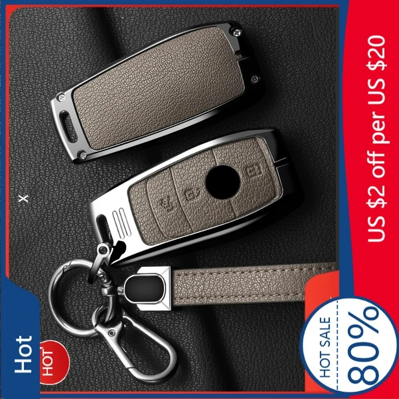 

For MERCEDES-BENZ For Sticker Alloy Style Car Key Case Cover Shell Fob for 2019 2020 Mercedes-Benz A220 E63S AMG E-Class GLE 350