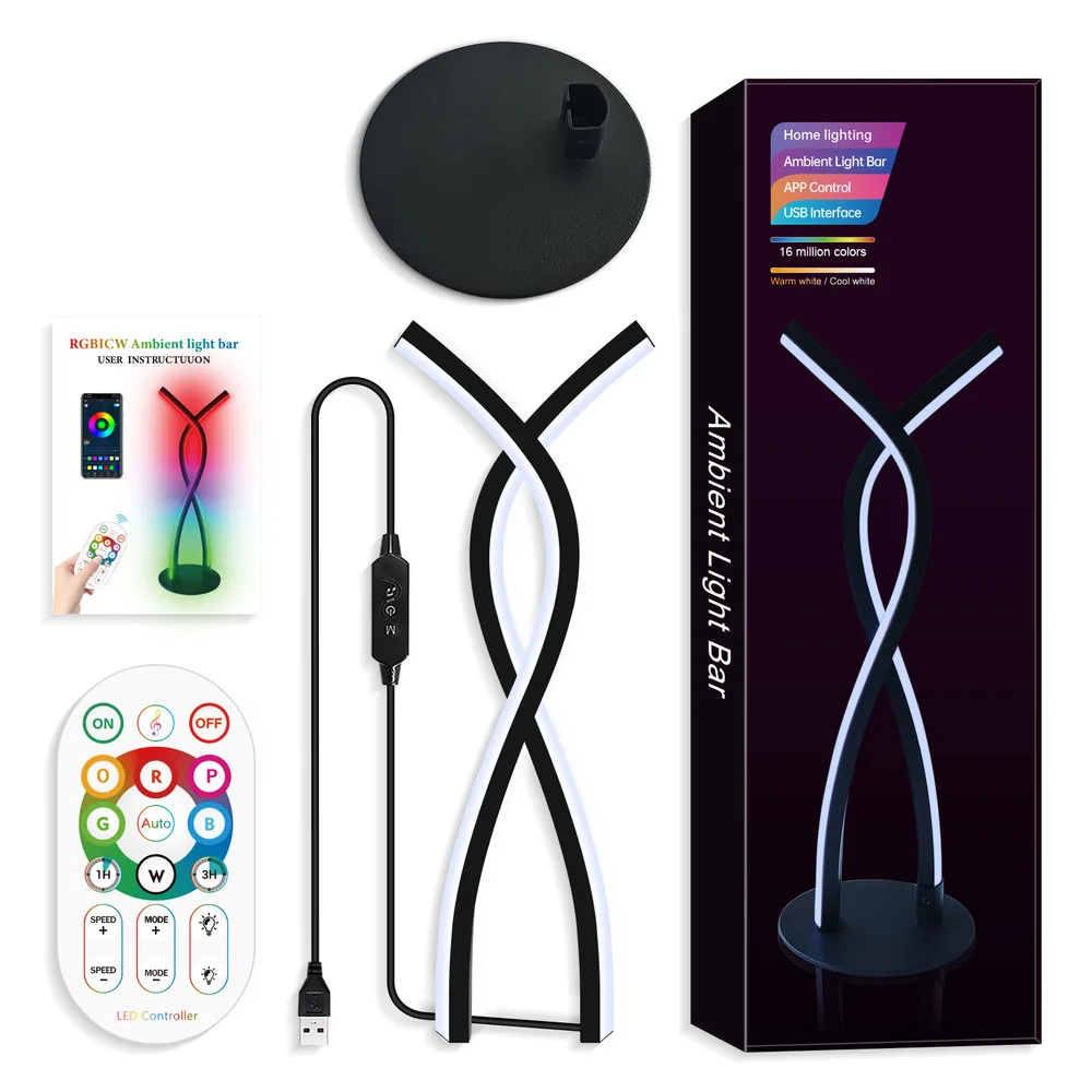 RGBICW Smart Table Wireless Touch Bedside Lamp Nordic Style LED Mood Light for Bedroom Desk Nightstand Color Brightness