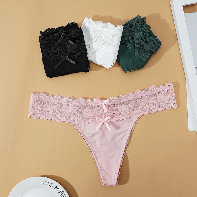 Women Sexy Lace Panties Low-waist Underwear Thong Female G String Comfortable Lingerie Hollow Out T-Back Transparent Knickers