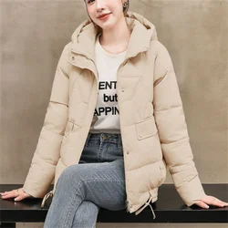 Short Cotton Coats Women Jacket Loose Hooded Jackets For Woman Outwear Pocket Lace Up Jackets Casual Zip Warm Jacket Female Coat