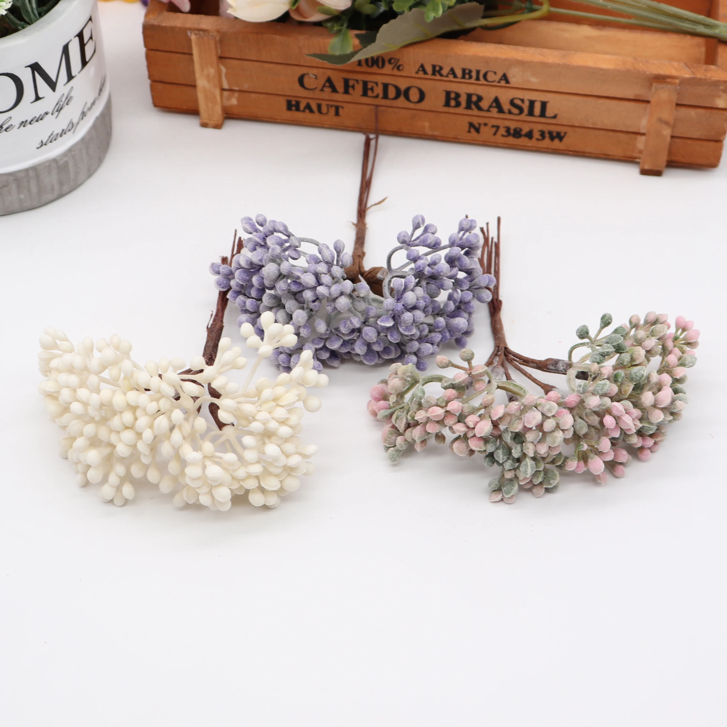 6pcs Mini Artificial Grass Plant Artificial Flowers for Wedding Christmas Decor DIY scrapbooking Wreath Fake flowers