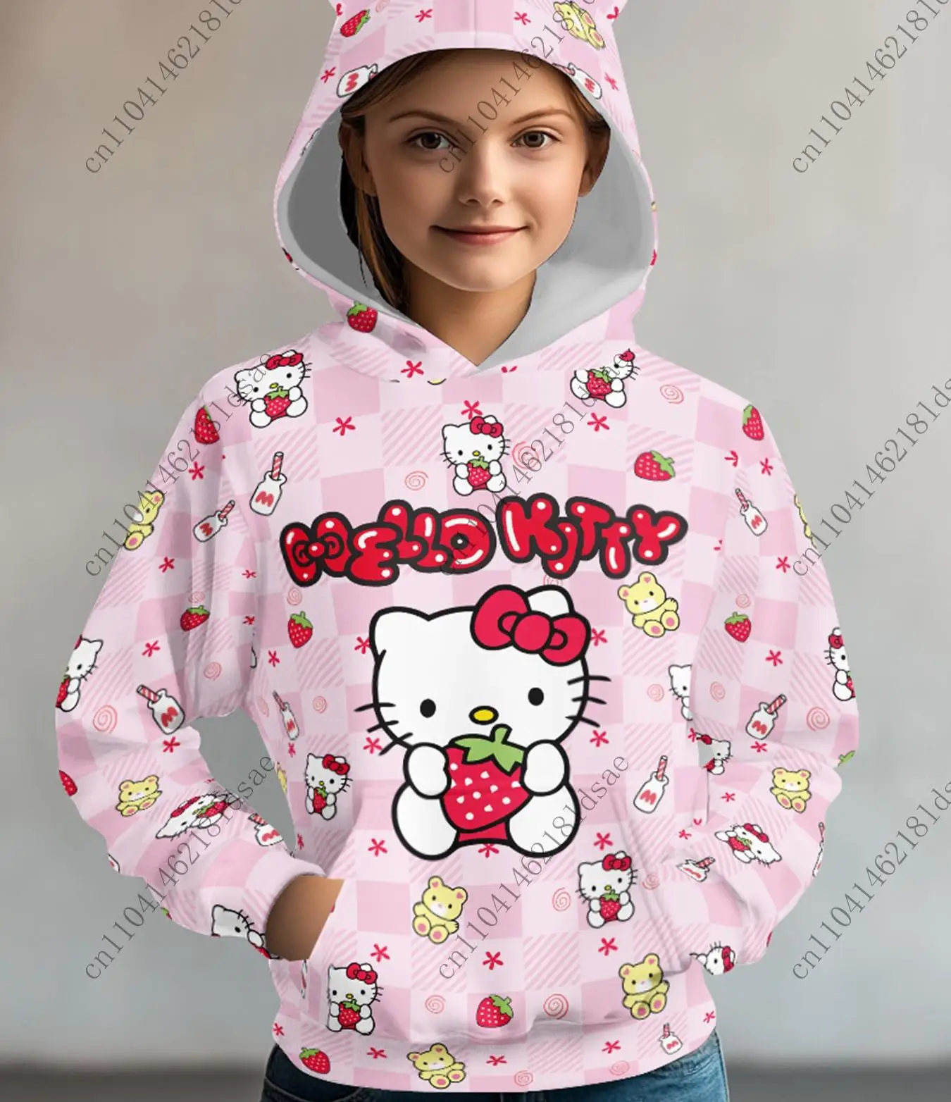 

HelloKitty толстовка с капюшоном с героями мультфильмов, теплая детская волнистая модная повседневная верхняя одежда, толстовка из полиэстера, осенне-зимнее пальто в стиле аниме