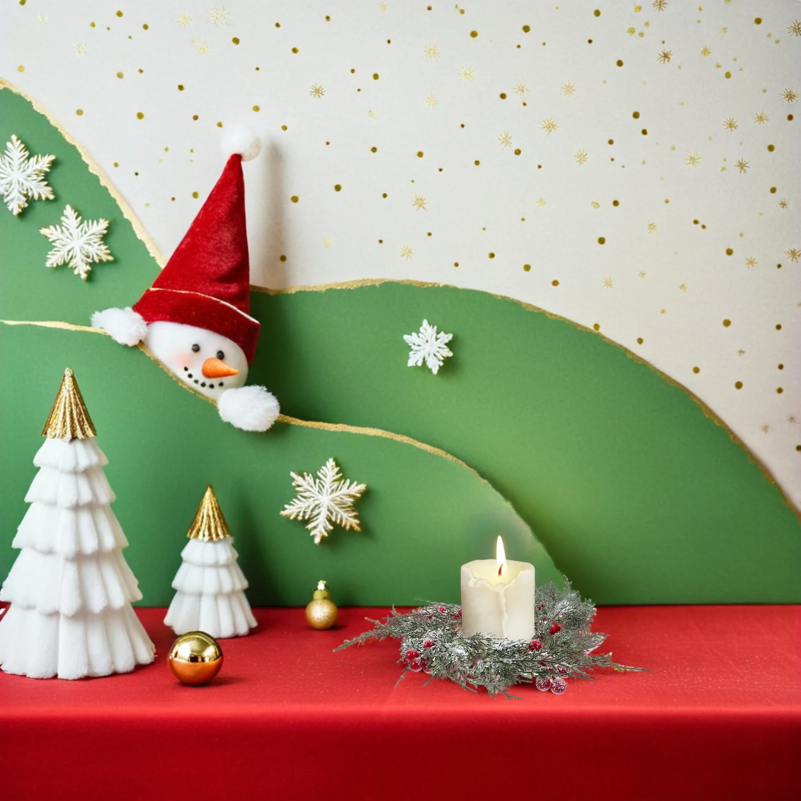 

3pcs Christmas Ring 21Cm Artificial Berry Wreath Holiday Table Centerpiece Tealight Rings Pine Needle Red Fruit