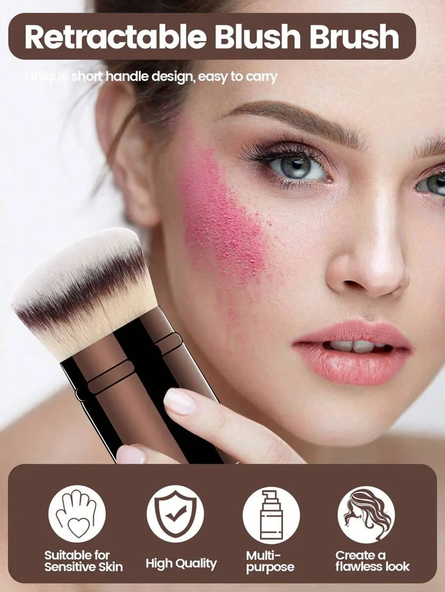 1 Stück professioneller einziehbarer Make-up-Pinsel für das Gesicht, Rougepinsel, Foundation-Pinsel, loser Puderpinsel, synthetisches Haar, ultraweiche Doundat – Detail 8