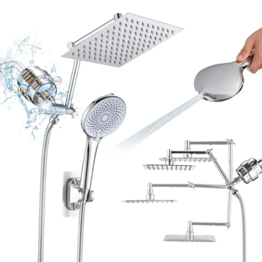 

Filtered Shower Heads with Handheld Spray Combo Rainfall Shower Head with 20 Stages Filter for Hard Water Filtered Rain Shower