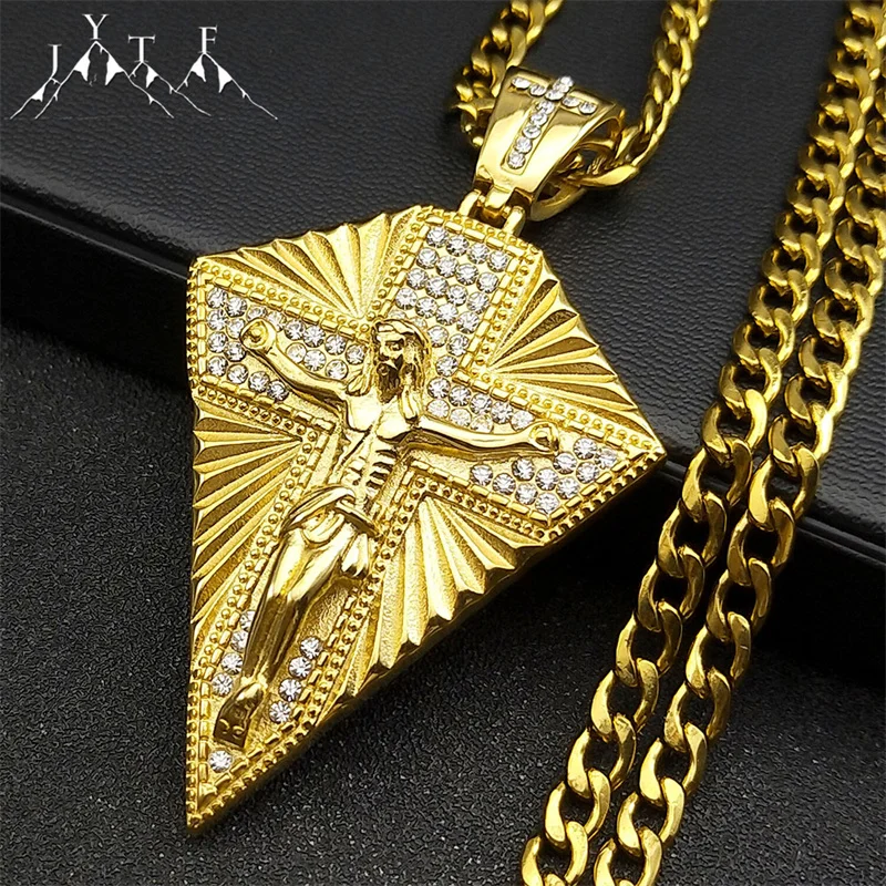 

Geometric Christian Jesus Crucifix Cross Necklace for Women Men Stainless Steel Chains Rhinestone Cross Pendants Jewelry Gift ﻿
