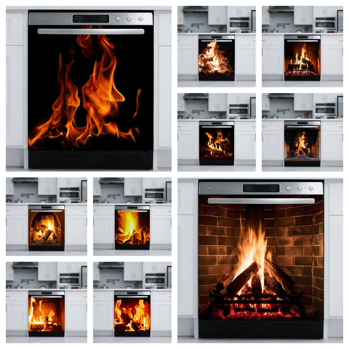 Funny Fireplace Visual Trick Dishwasher Sticker Full Door Wrap Wallpaper Customize Home Cabinets Decoration Door Poster Stickers