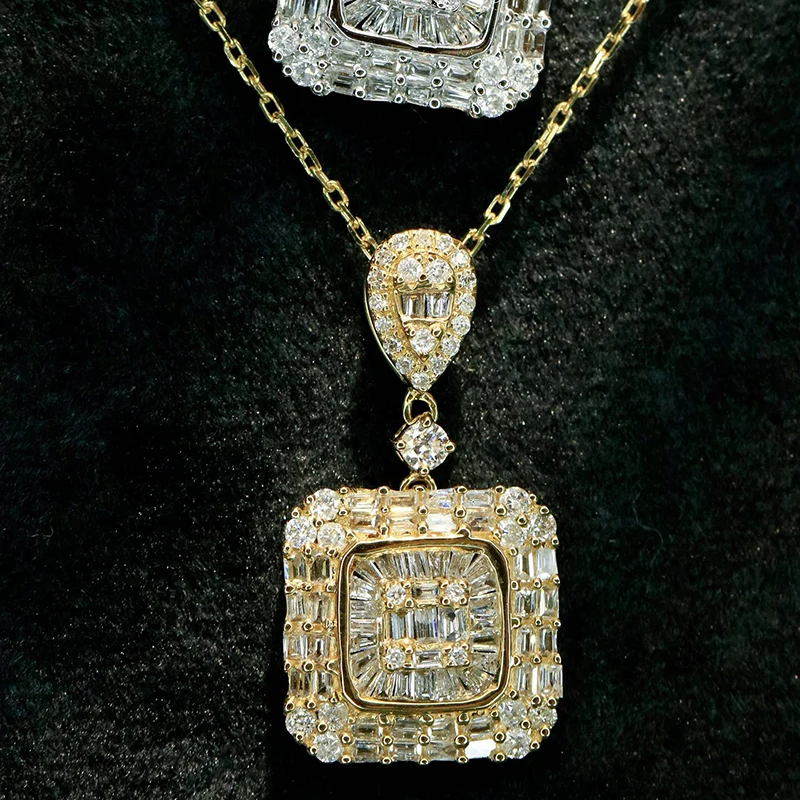Aazuo 18K White Gold Yellow Gold Diamonds 0.55ct Square Necklace with Chian For Women And Girls Perfect for Special Occasions