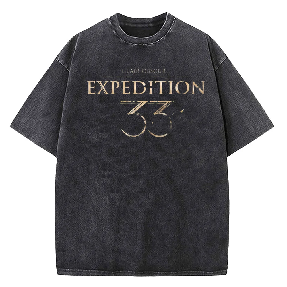 Cotton T-shirts for Men Clair Obscur Expedition 33 T-Shirt Vintage Wash Gamer Gift New Design Game Fans Clothes Tops