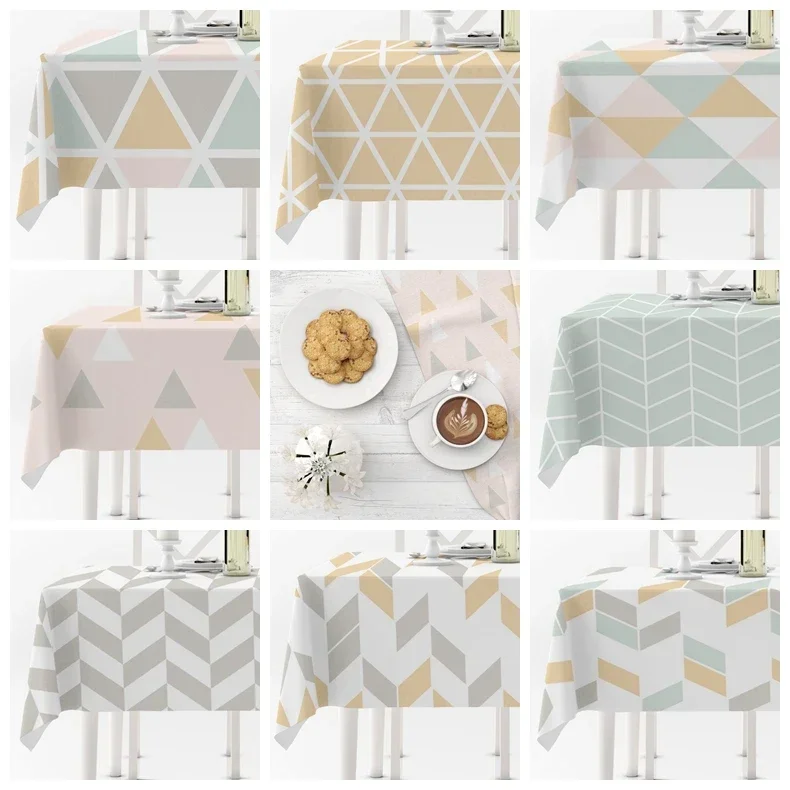 Rectangular Tablecloth Geometric Grid Green Yellow Pink Dinning Table Decoration Anti-stain Waterproof Kitchen Table Covers