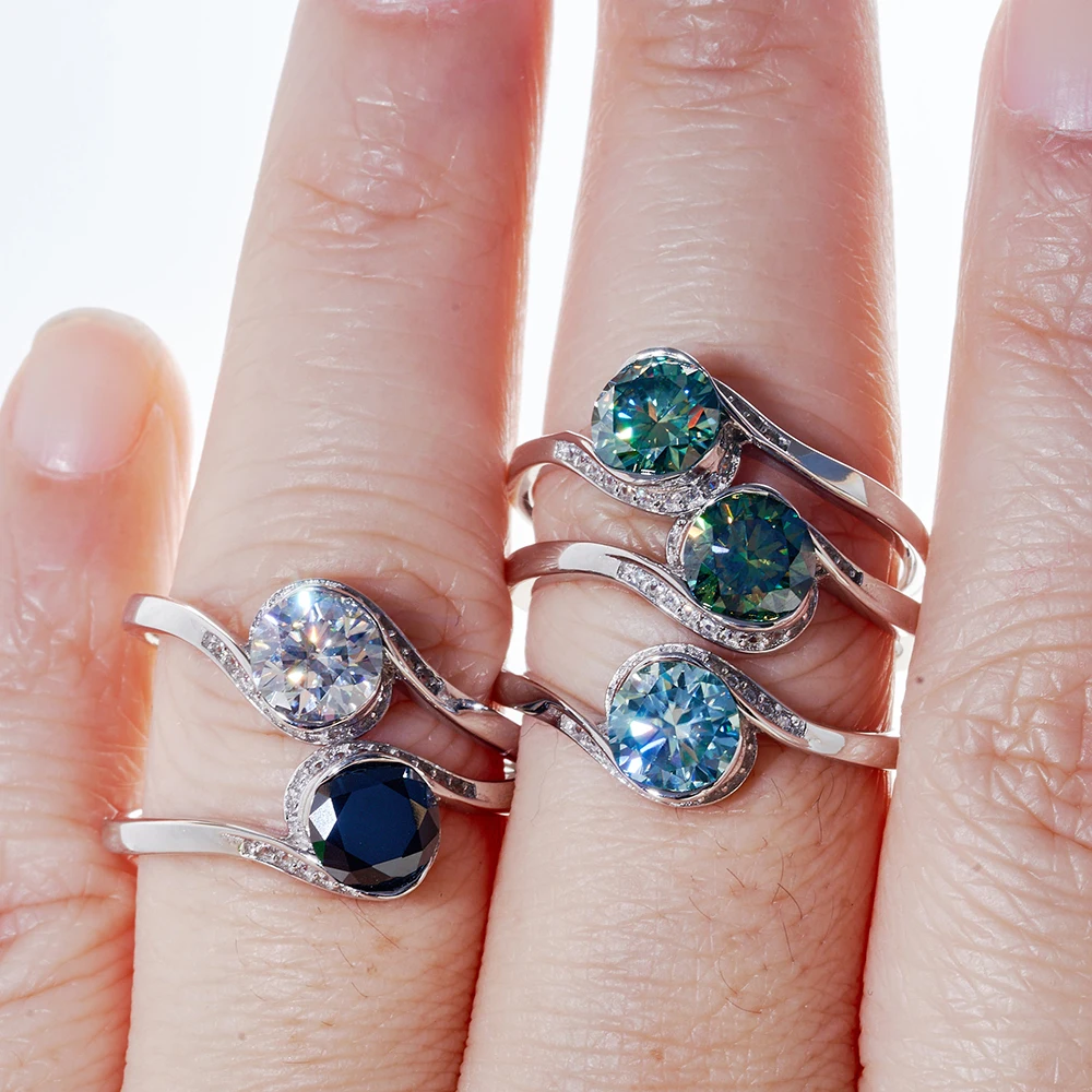 JoyceJelly 1CT Moissanit-Ring, 925er-Sterlingsilber-Schmuck für Damen, D-Farbe, VVS1, runder, im Labor hergestellter, glänzender Diamant-Ehering. – Detail 3