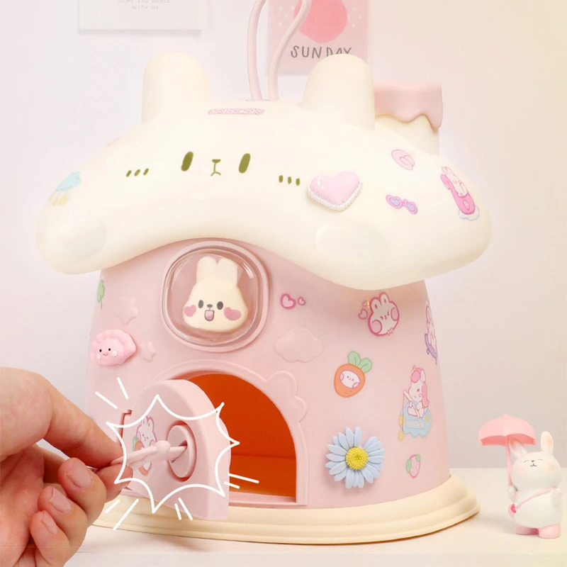 Children DIY Money Banking Toys Piggy Bank Cash Coin Saving Box With Lock Key Cute Rabbit House Decoration Gift Toy For Girl