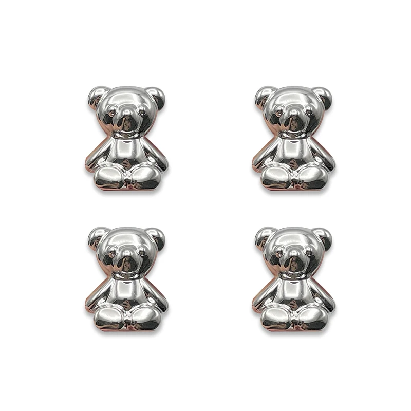 4Pcs Gold Silver Heart Badge Charms For Kid\'s Sandal Clogs Cute Cartoon Bear DIY Fashion Shoe Decorations For Slippers Accessory