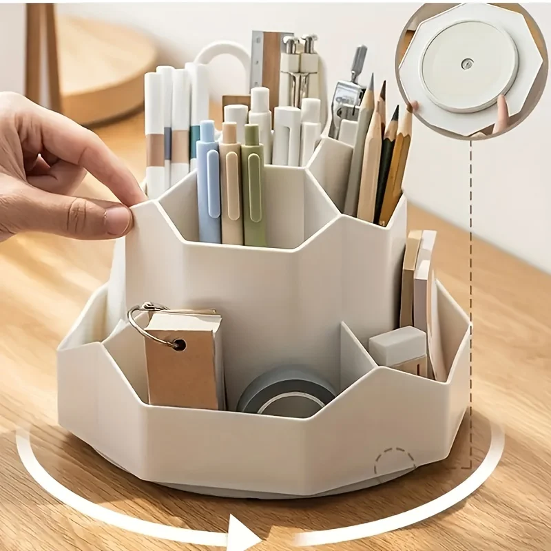 

1pc Multi-functional Rotatable Desktop Organizer, Pen Holder, Bedroom Office Stationery Box, Desktop Cosmetics Box, Makeup Org