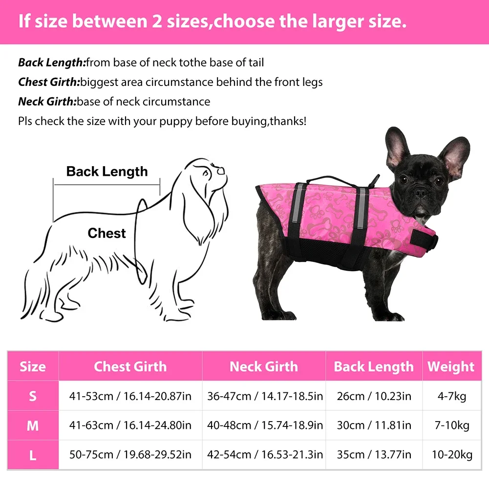 Dog Life Jacket Reflective Adjustable Durable Flotation Swimming Boating Suit Puppy Lifesaver Pets Clothes with Rescue Handle