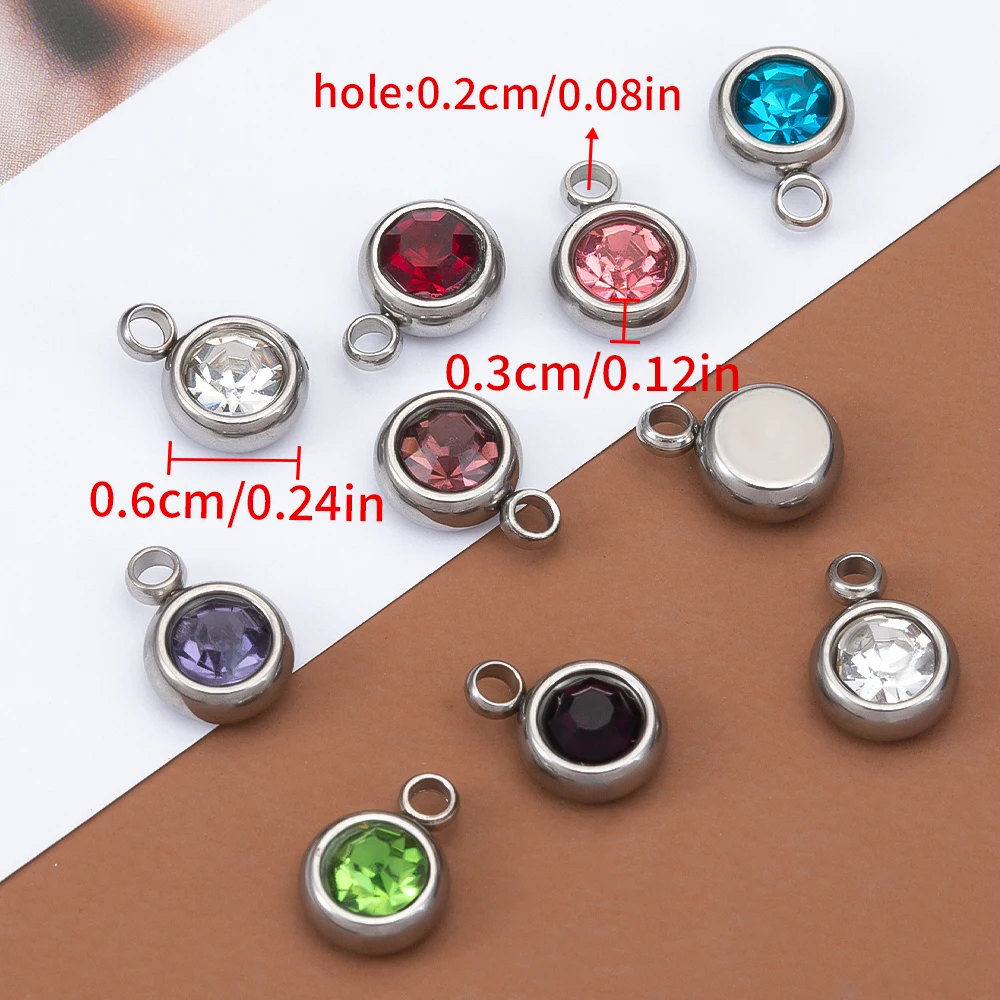 Abalorios de cuentas de diamantes de imitación de acero inoxidable para mujer, colgante pequeño de cristal de 6mm, joyería artesanal, collar, pulsera, 20 piezas