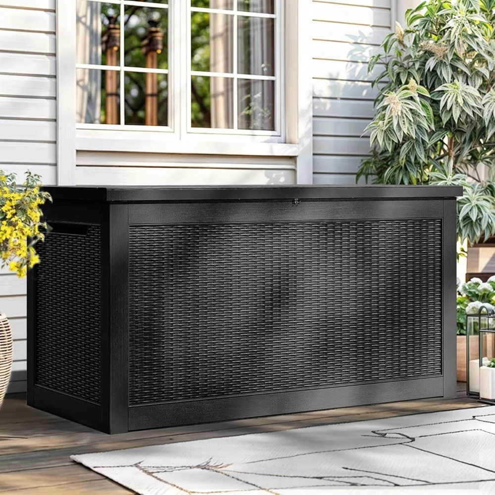 XXL 260 Gal Large Deck Box, Outdoor Resin Storage Box, Rattan Storage Container for Patio Furniture, Garden Tools