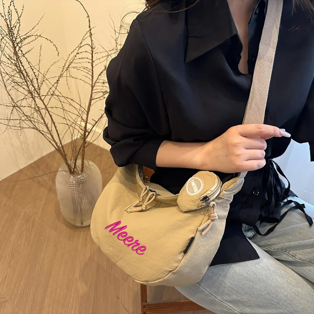 

Fresh Campus Style Dumpling Bag, New Single Shoulder Canvas Bag For Women, Customizable Embroidered Crossbody Bag For Commuting