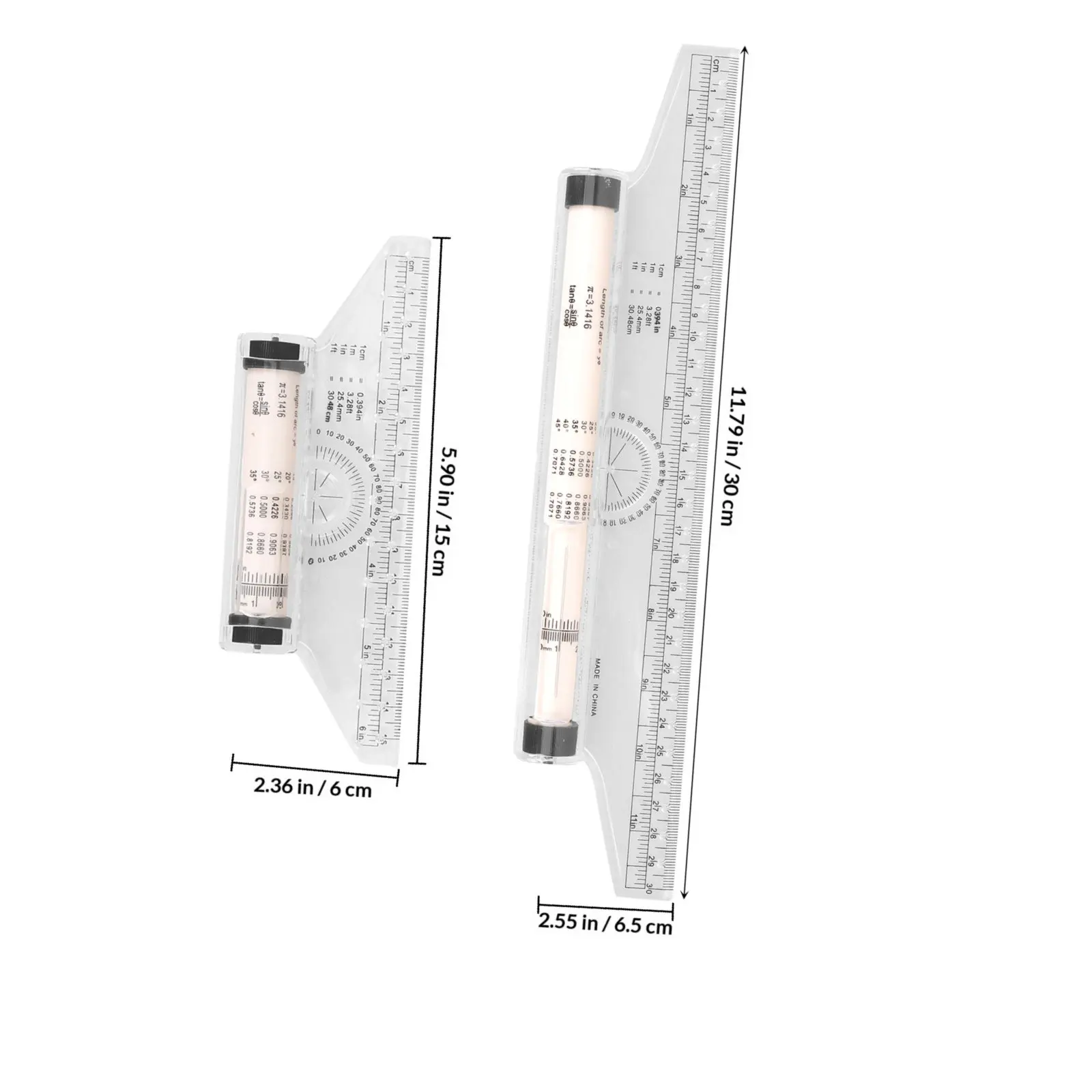 2Pcs Transparent Multi-Functional Drawing Ruler Plastic Rolling Ruler for Design Use Angle Measurement Precision Drafting