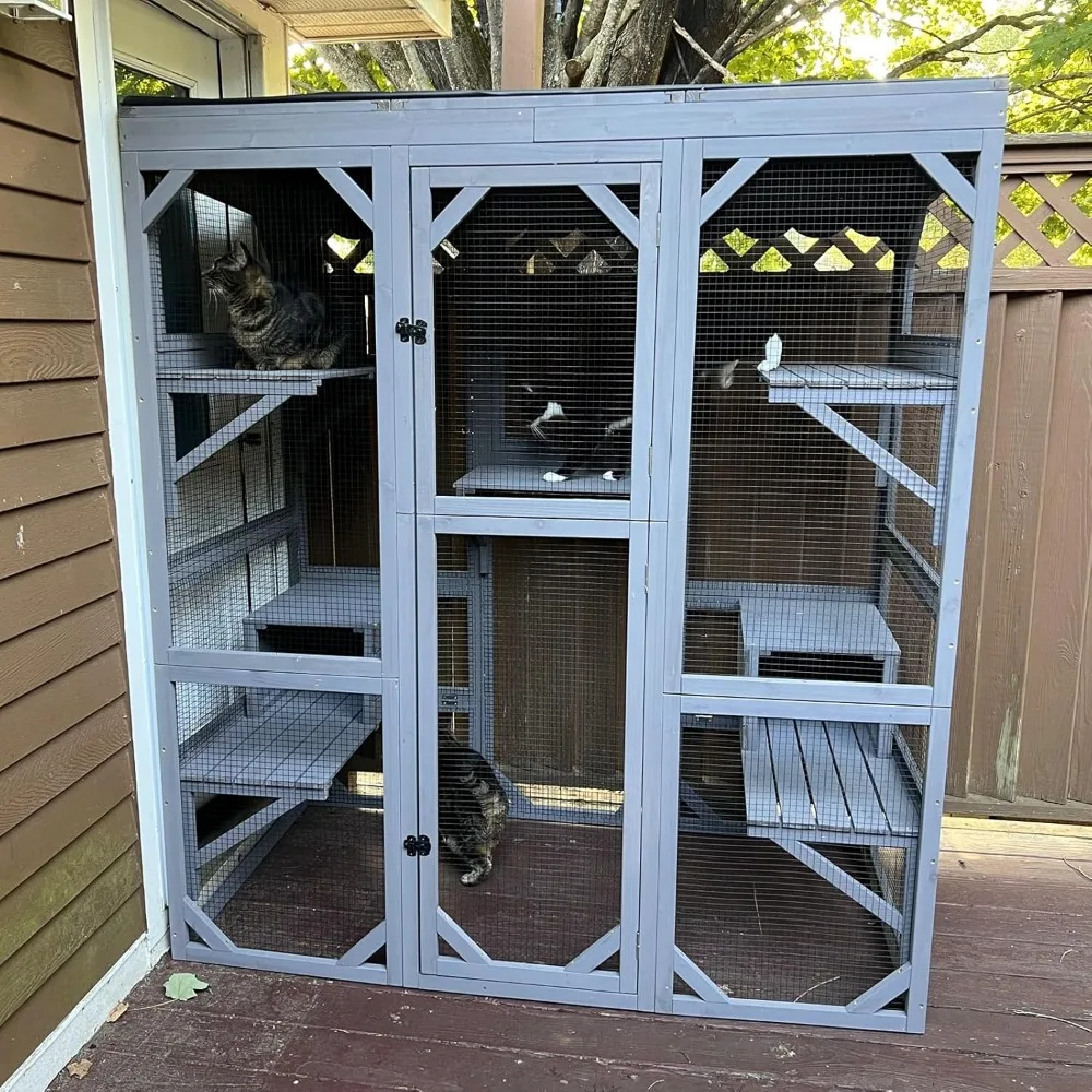 

Catio Outdoor Cat Enclosure Large Window Cat House for Cats Patio,Cat Cages Indoor with Tarp Roof,Platforms,Resting Box