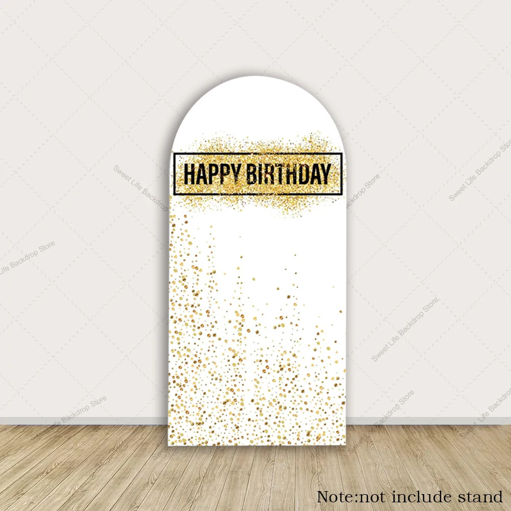 Fondo de arco de oro negro para adultos, cubierta de fondo de cumpleaños, decoración de pared de puntos brillantes, fondo para decoración de fiesta de cumpleaños