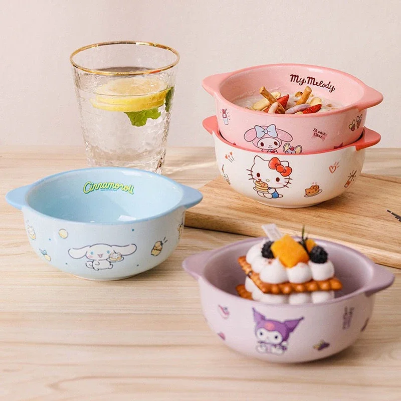 

Sanrio Kawaii Hello Kitty Ceramic Food Bowl My Melody Kuromi Anime Cartoon Fashion Exquisite Home Dormitory Tableware Rice Bowls