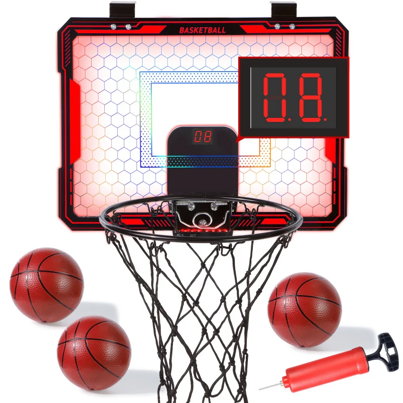 Pontuação de placa de basquete deseducável para crianças, integrador de estrutura de ferro dobrável, placa de basquete luminescente