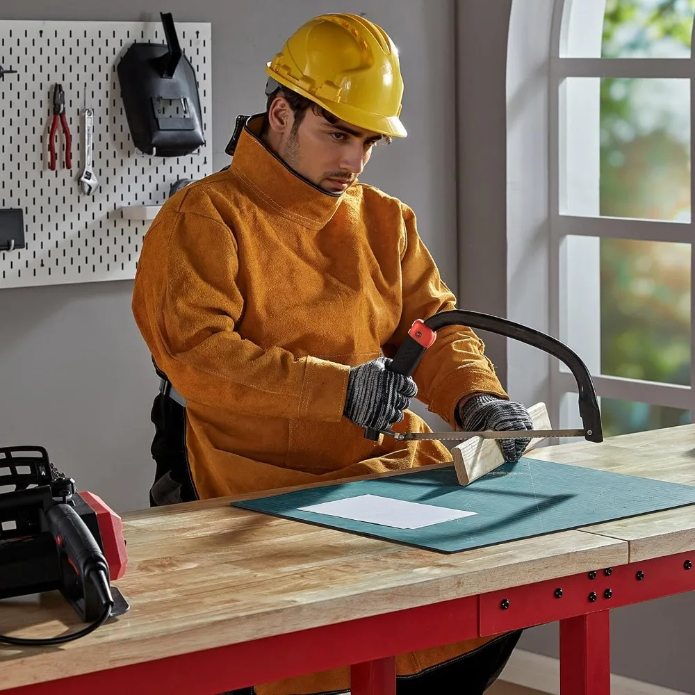 Adjustable Heavy-Duty Workbench 44x20 with Power Outlets, 2000 LB Capacity, Solid Rubberwood Top, Ideal for Garage Use