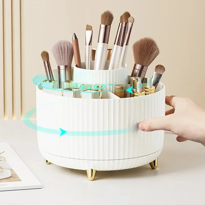 360 Rotating Makeup Desktop Cosmetic Storage Box Organizer Large Capacity For Bathroom Portable Lipstick Makeup Brush Pen Holder