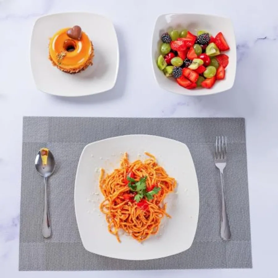 مجموعة أواني طعام من البورسلين مكونة من 18 قطعة من لونا، أطباق وأطباق مقاومة للخدش، مجموعة أطباق عالية الجودة لـ 6 قطع باللون الأبيض المثالي