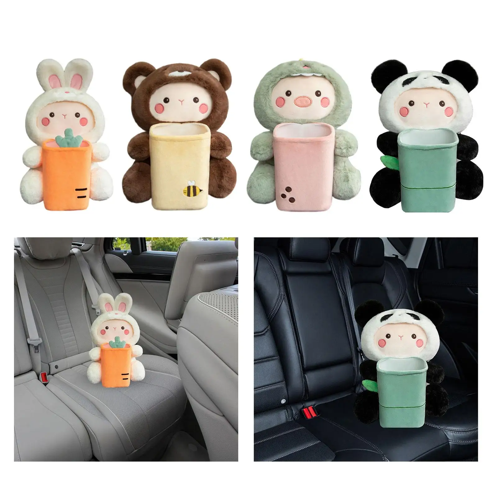 

Soft Plush Car Tissue Box Trash Bin Garbage Can Trash Bag Cute Plush Toy Napkin Paper Organizer Car Armrest Storage Box