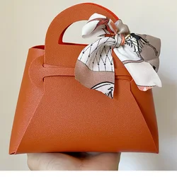 10pcs Large Leather Favour Bag With Scarf For Wedding Party Easter Decoration Baby Shower Eid Candy Cosmetics Gift Packaging